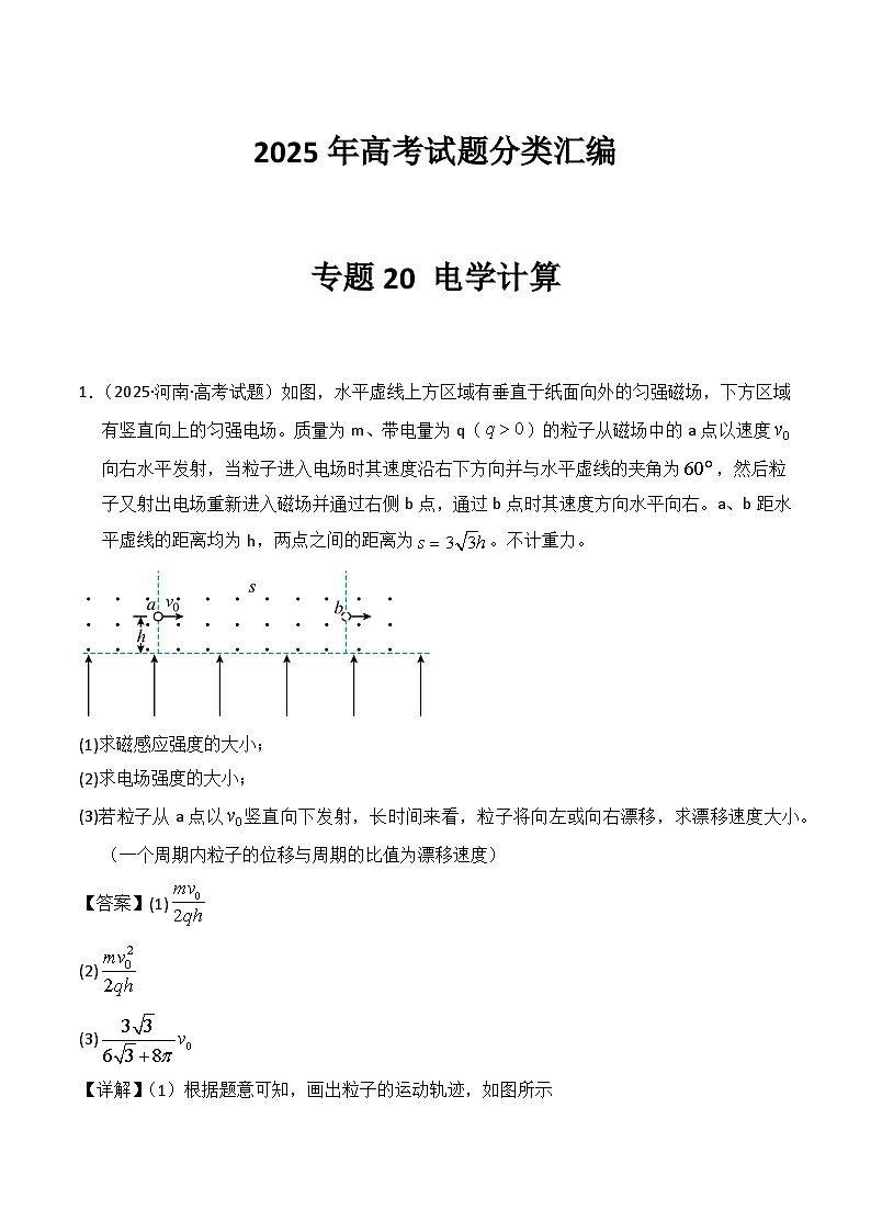 2025年高考物理试题分类汇编 专题20 电学计算第1页