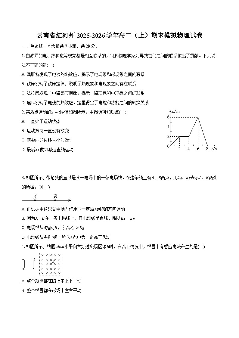 云南省红河州2025-2026学年高二（上）期末模拟物理试卷第1页