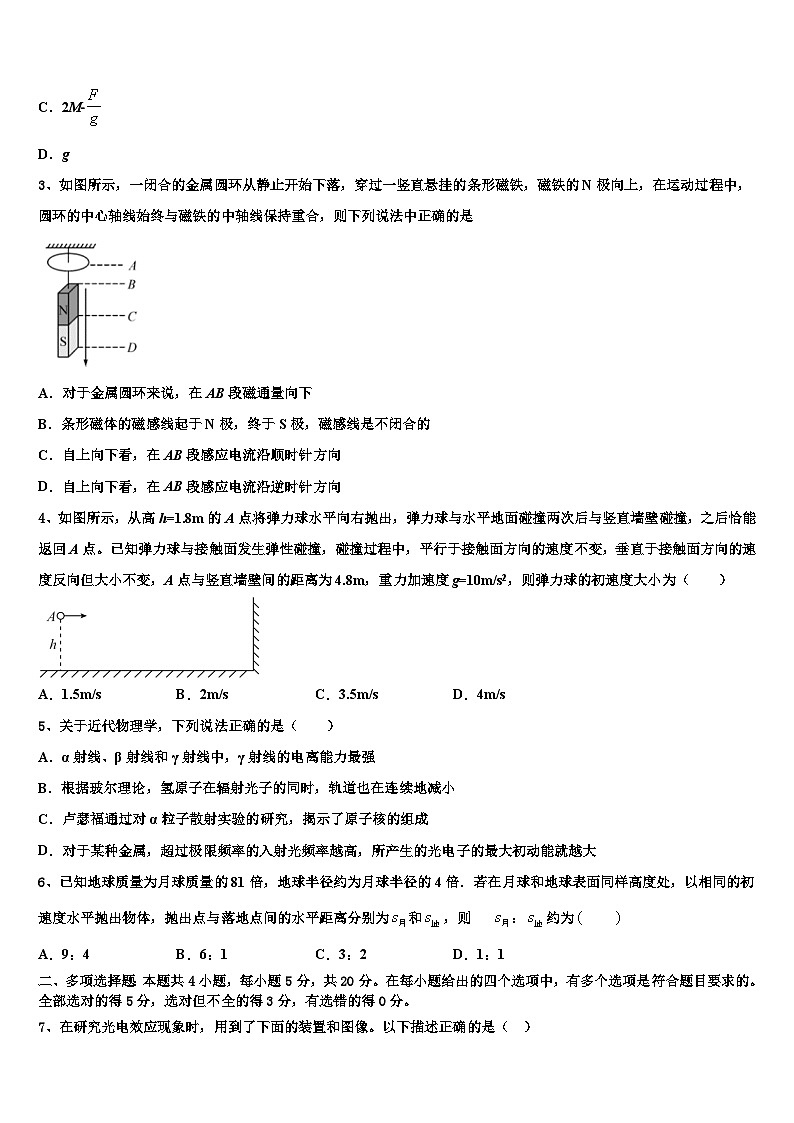 2026届河南省许昌市长葛一中高考全国统考预测密卷物理试卷含解析第2页