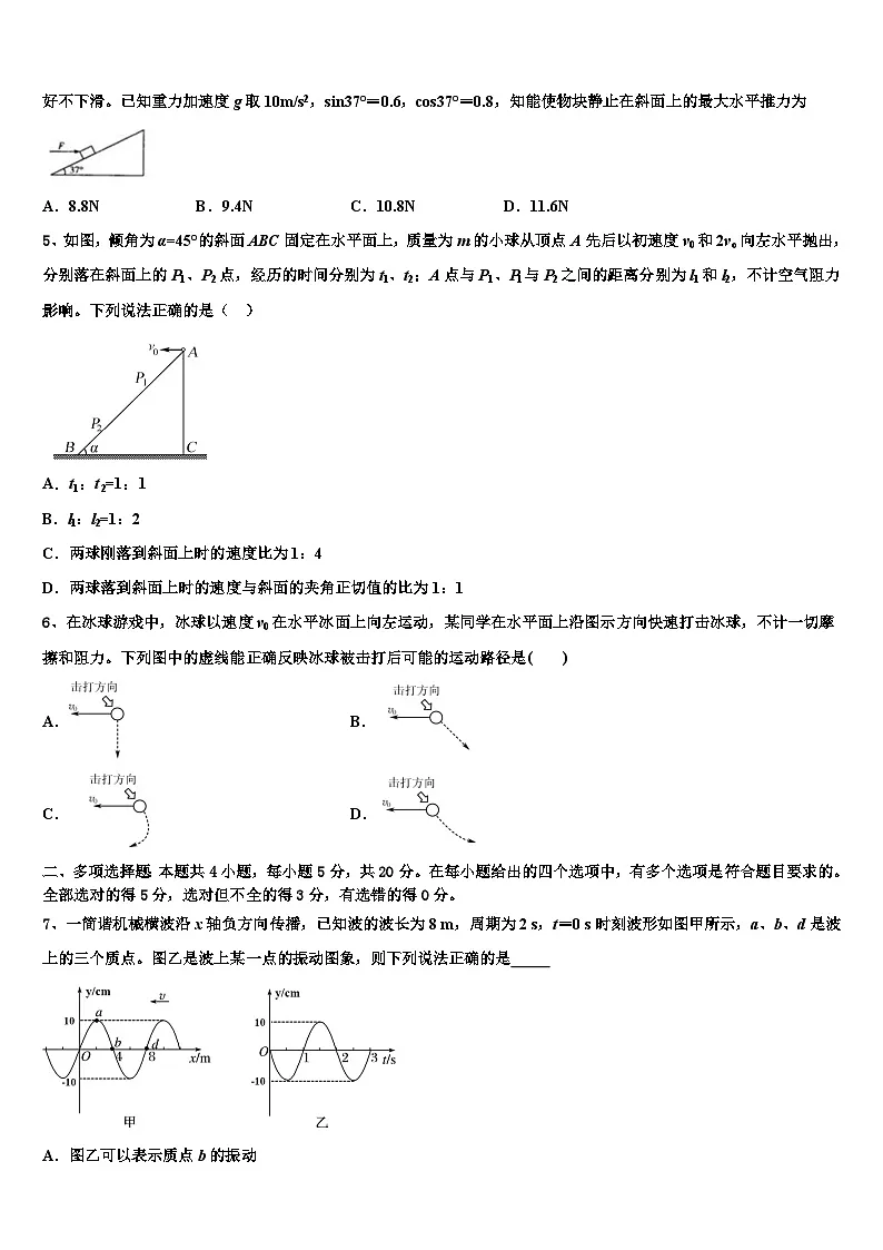 2026届河南省叶县一高高考仿真卷物理试卷含解析第2页