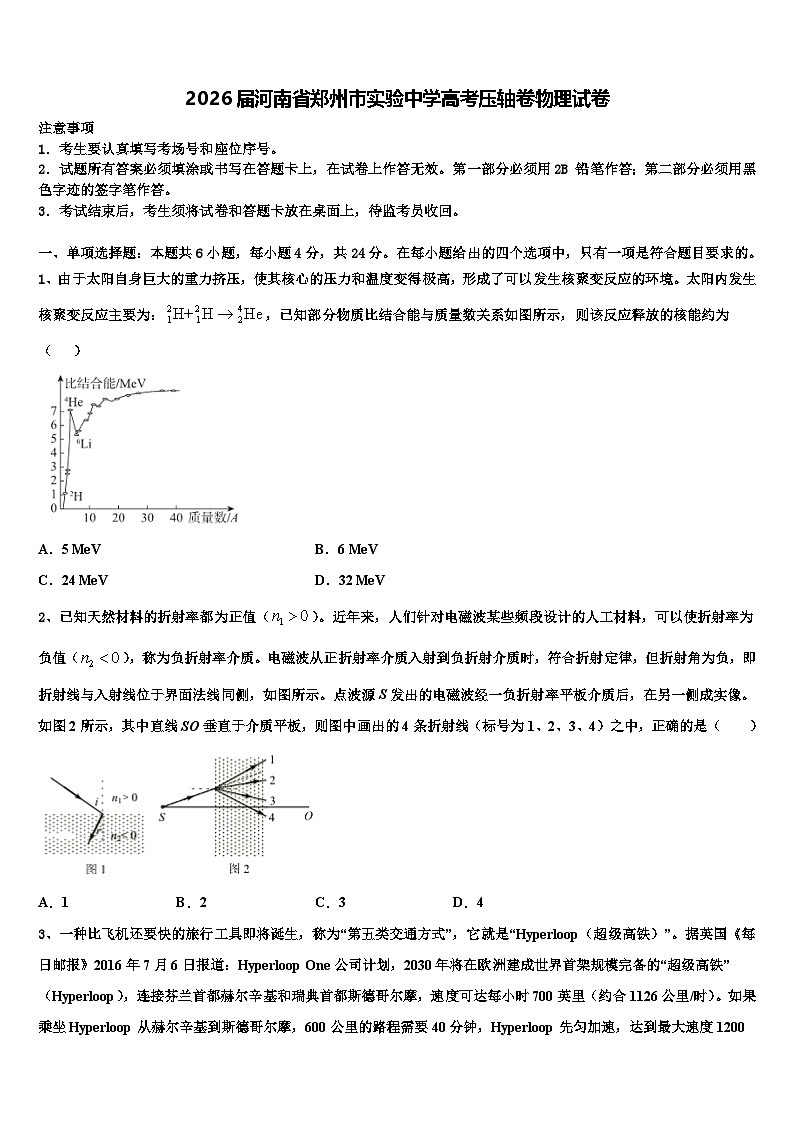 2026届河南省郑州市实验中学高考压轴卷物理试卷含解析第1页