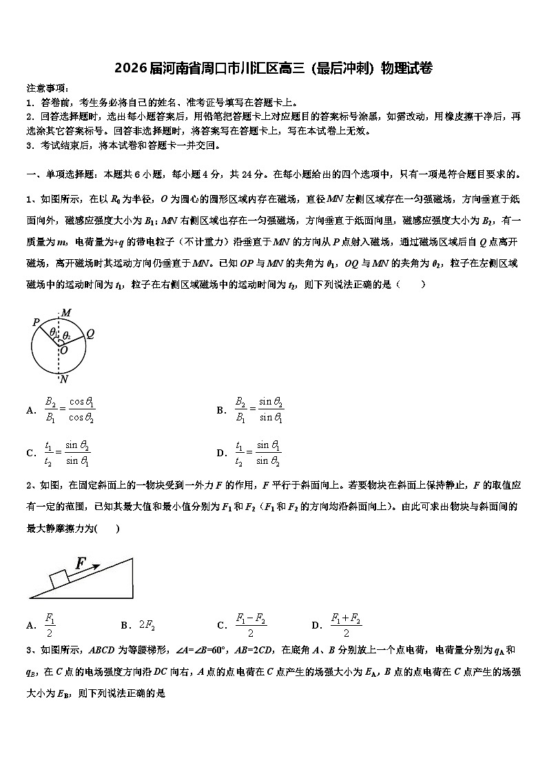 2026届河南省周口市川汇区高三（最后冲刺）物理试卷含解析第1页