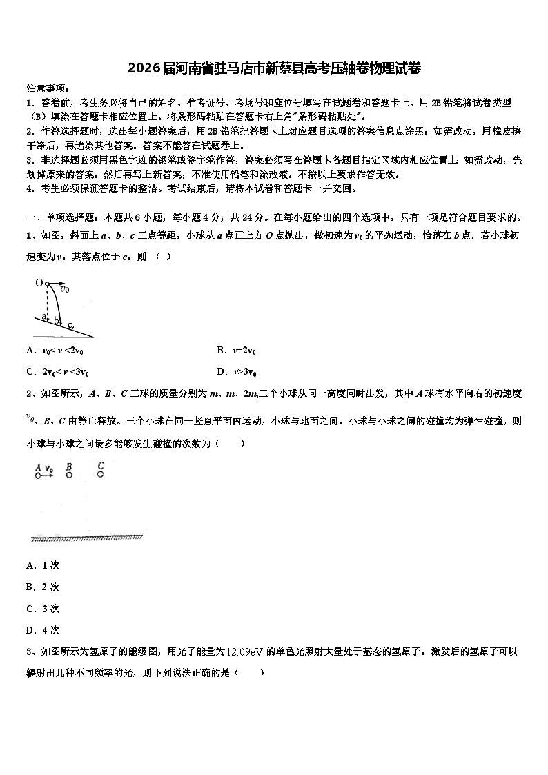 2026届河南省驻马店市新蔡县高考压轴卷物理试卷含解析第1页