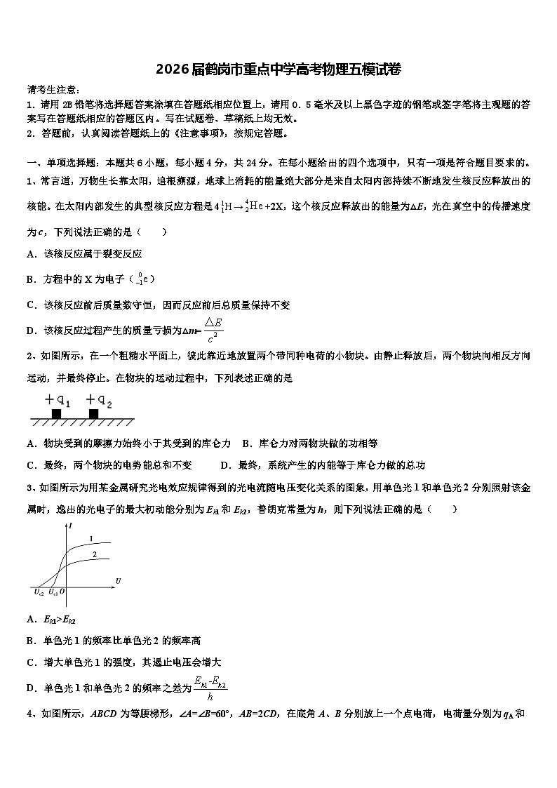 2026届鹤岗市重点中学高考物理五模试卷含解析第1页