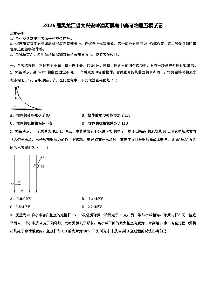 2026届黑龙江省大兴安岭漠河县高中高考物理五模试卷含解析第1页