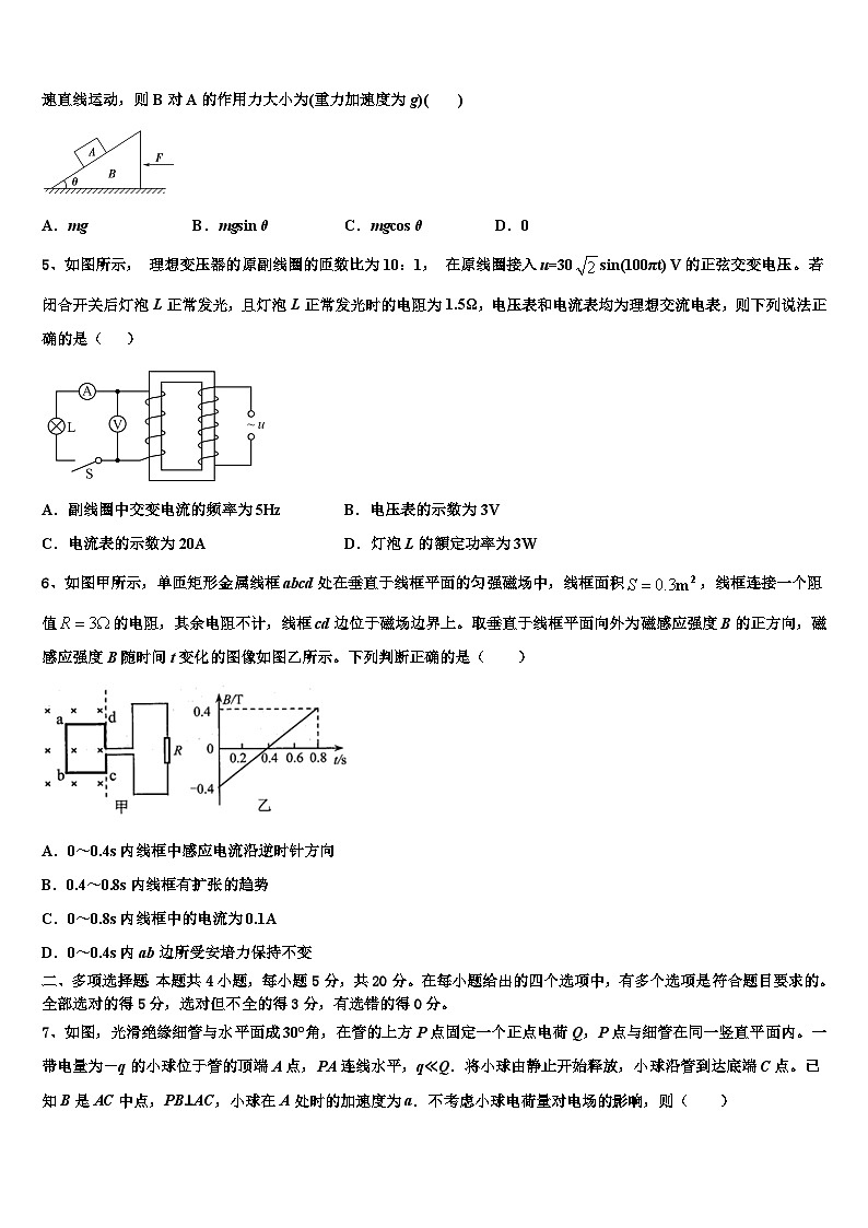 2026届黑龙江省大庆一中学高考物理四模试卷含解析第2页