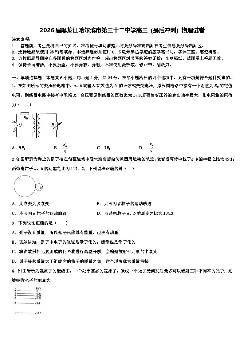2026届黑龙江哈尔滨市第三十二中学高三（最后冲刺）物理试卷含解析第1页