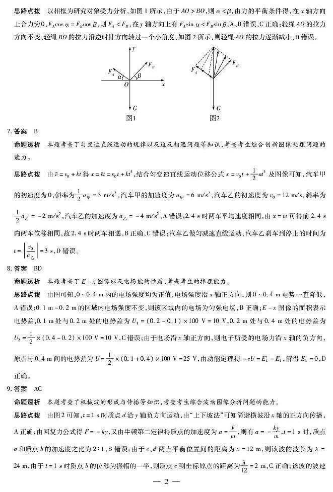 河南2026届高三上学期天一小高考（三）物理答案第2页
