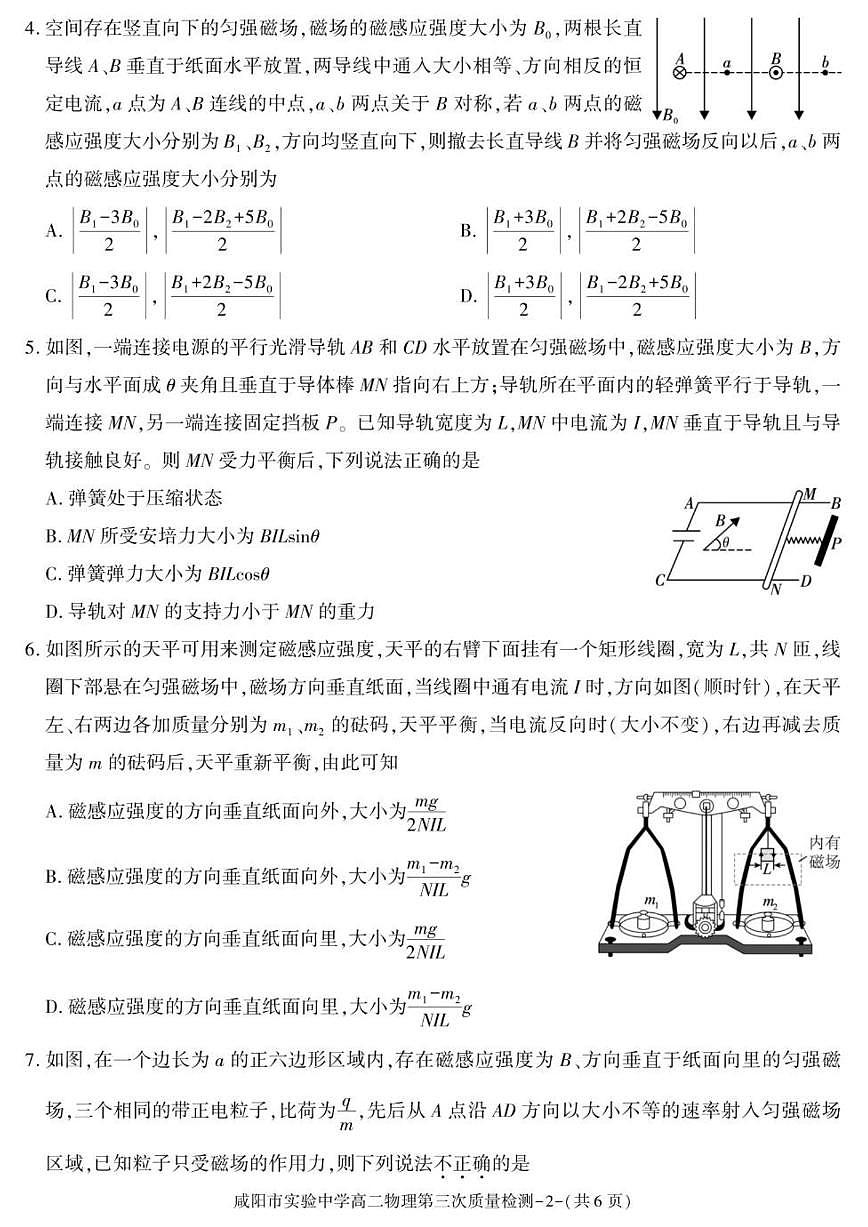 2025-2026学年陕西省咸阳市实验中学高二上学期第三次质量检测物理试卷（有答案）第2页