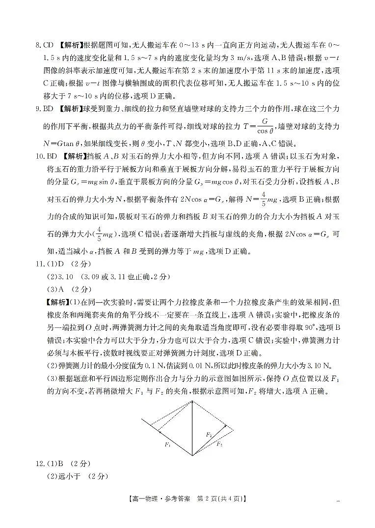 河南省南阳地区2025-2026学年高一上学期12月阶段考试卷（26-176A）物理答案第2页