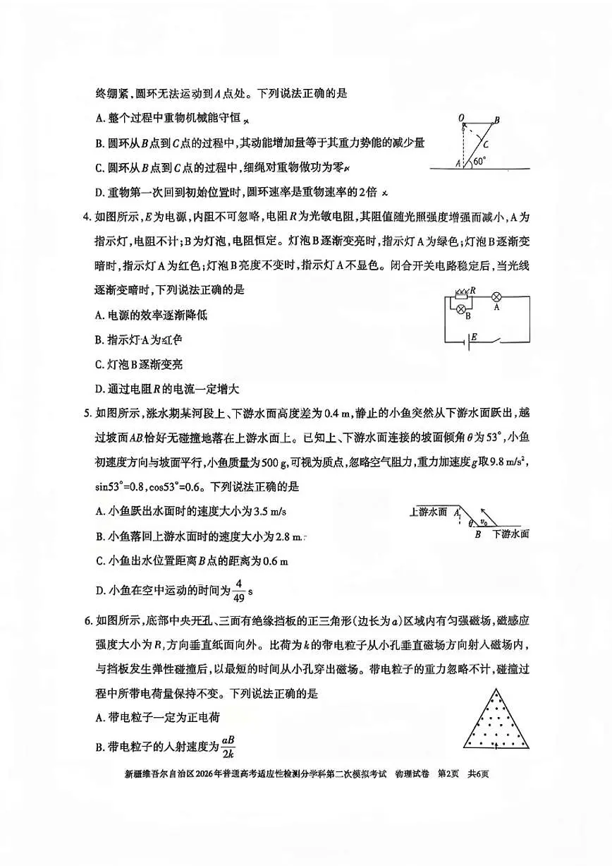 新疆2026年普通高考适应性检测分学科第二次模拟考试物理试卷（含答案）第2页