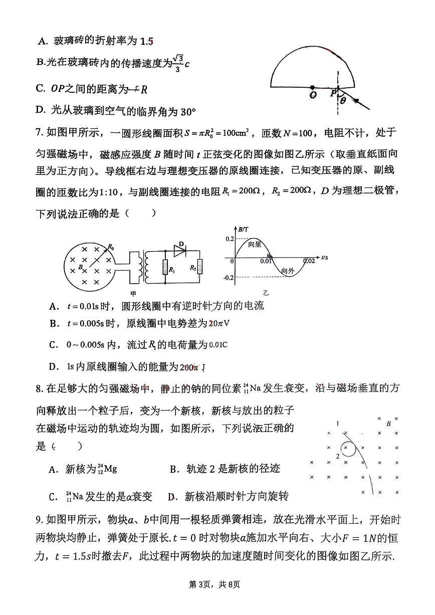 2026届湖北省襄阳市腾飞高中四校联考高三上学期一模物理试题（含答案）第3页