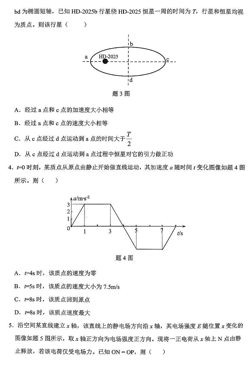 重庆市育才中学校高2026届高三（一诊）高考模拟考试物理试卷+答案第2页