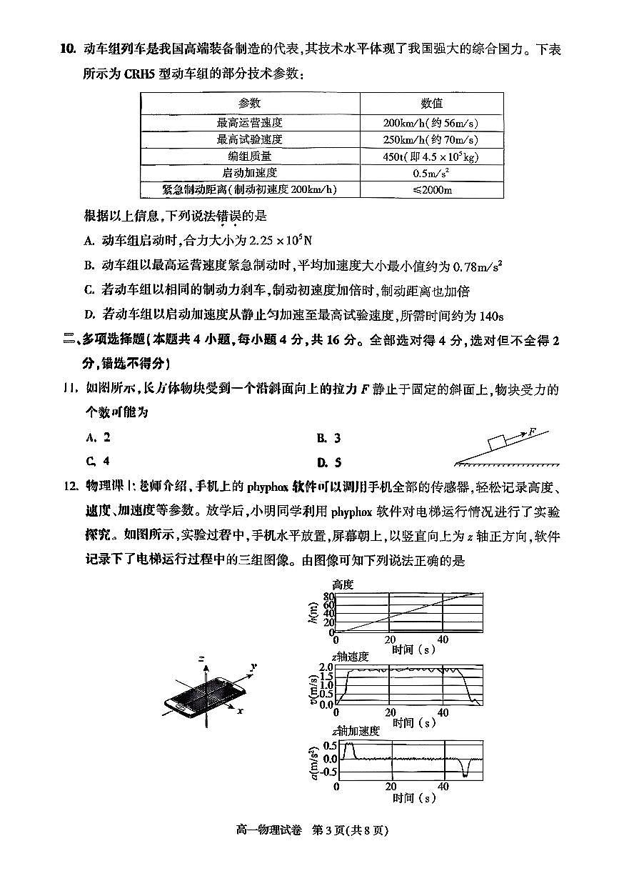 2026北京朝阳高一（上）期末物理试卷第3页