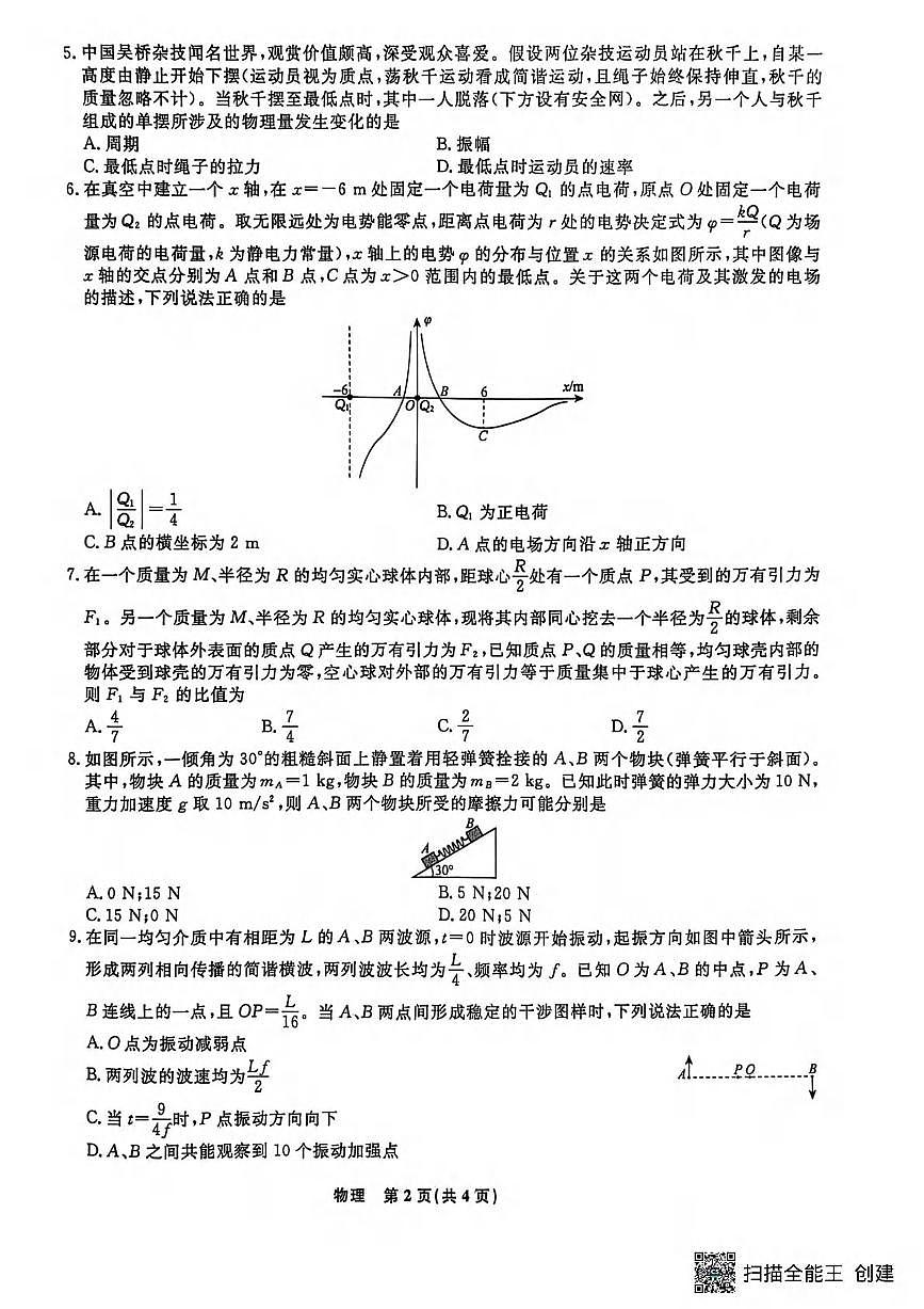 物理丨辽宁省名校联盟2026届高三上学期1月期末质量检测试卷及答案第2页
