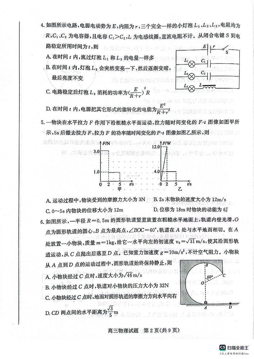 山东省滨州市2025-2026学年高三上学期期末考试物理试题第2页