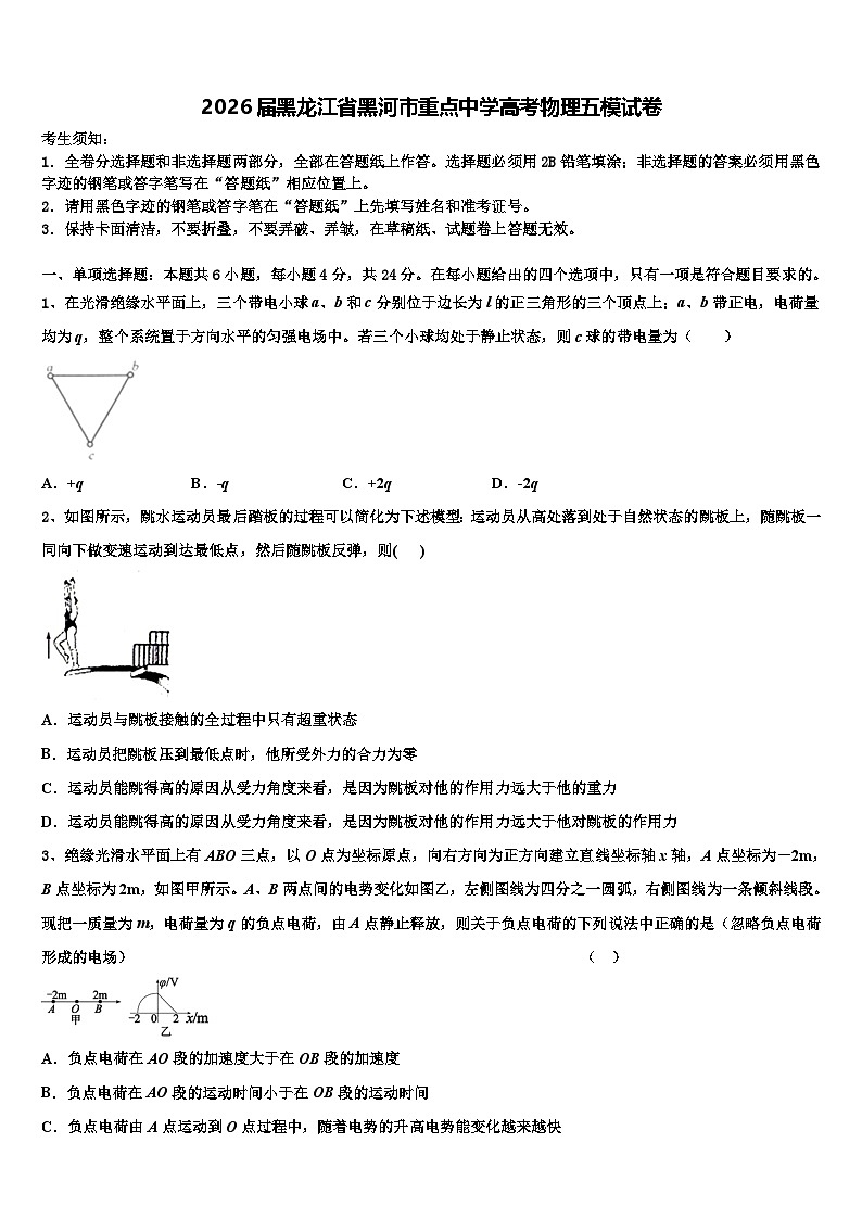 2026届黑龙江省黑河市重点中学高考物理五模试卷含解析第1页