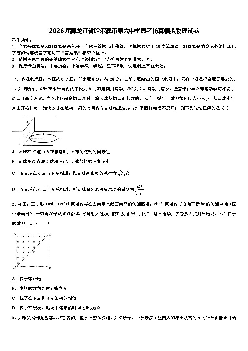 2026届黑龙江省哈尔滨市第六中学高考仿真模拟物理试卷含解析第1页