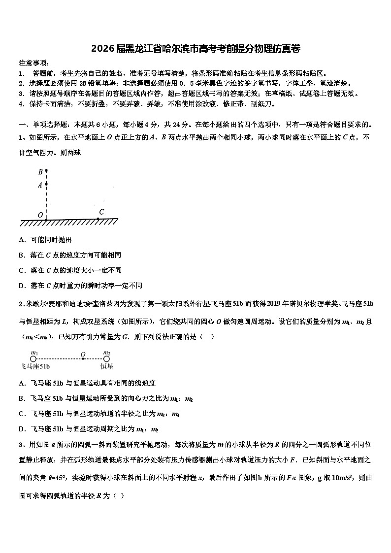 2026届黑龙江省哈尔滨市高考考前提分物理仿真卷含解析第1页