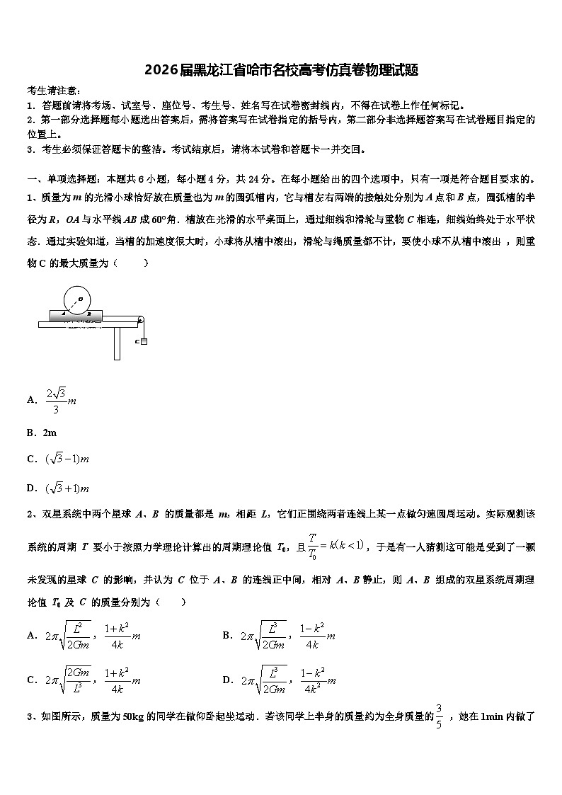 2026届黑龙江省哈市名校高考仿真卷物理试题含解析第1页