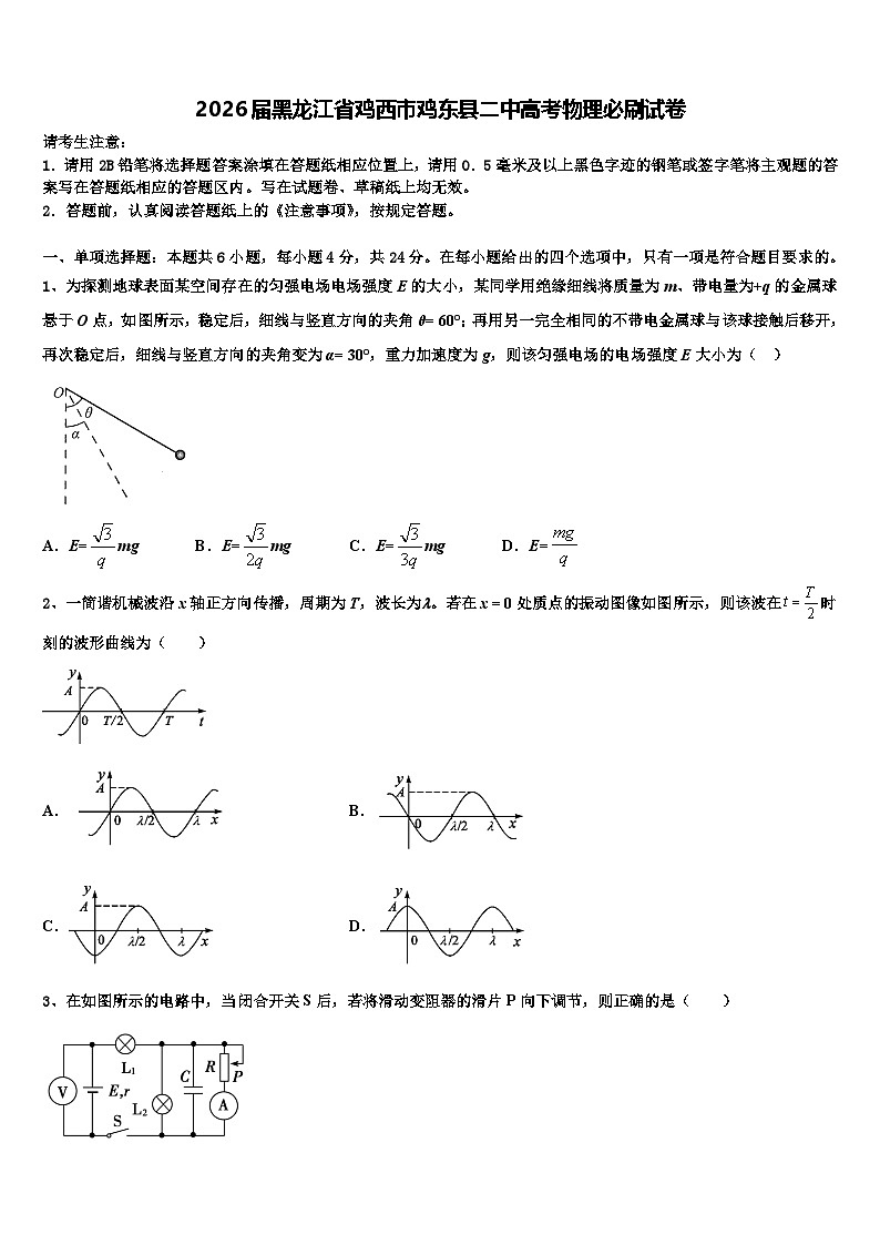 2026届黑龙江省鸡西市鸡东县二中高考物理必刷试卷含解析第1页