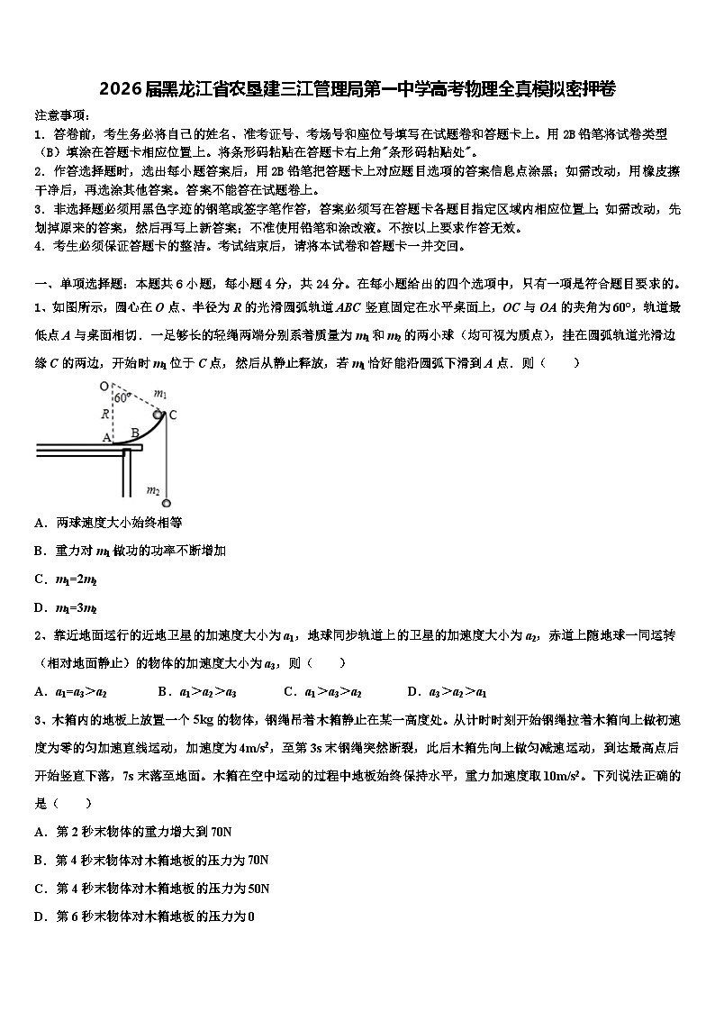 2026届黑龙江省农垦建三江管理局第一中学高考物理全真模拟密押卷含解析第1页