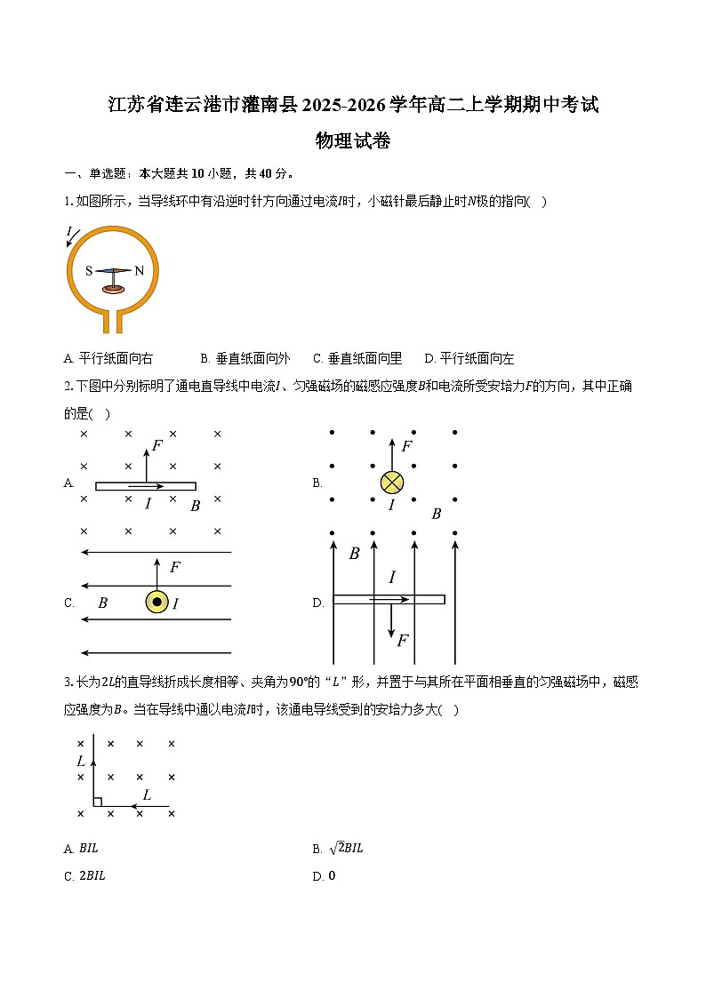江苏省连云港市灌南县2025-2026学年高二上学期期中考试物理试卷（含答案）第1页