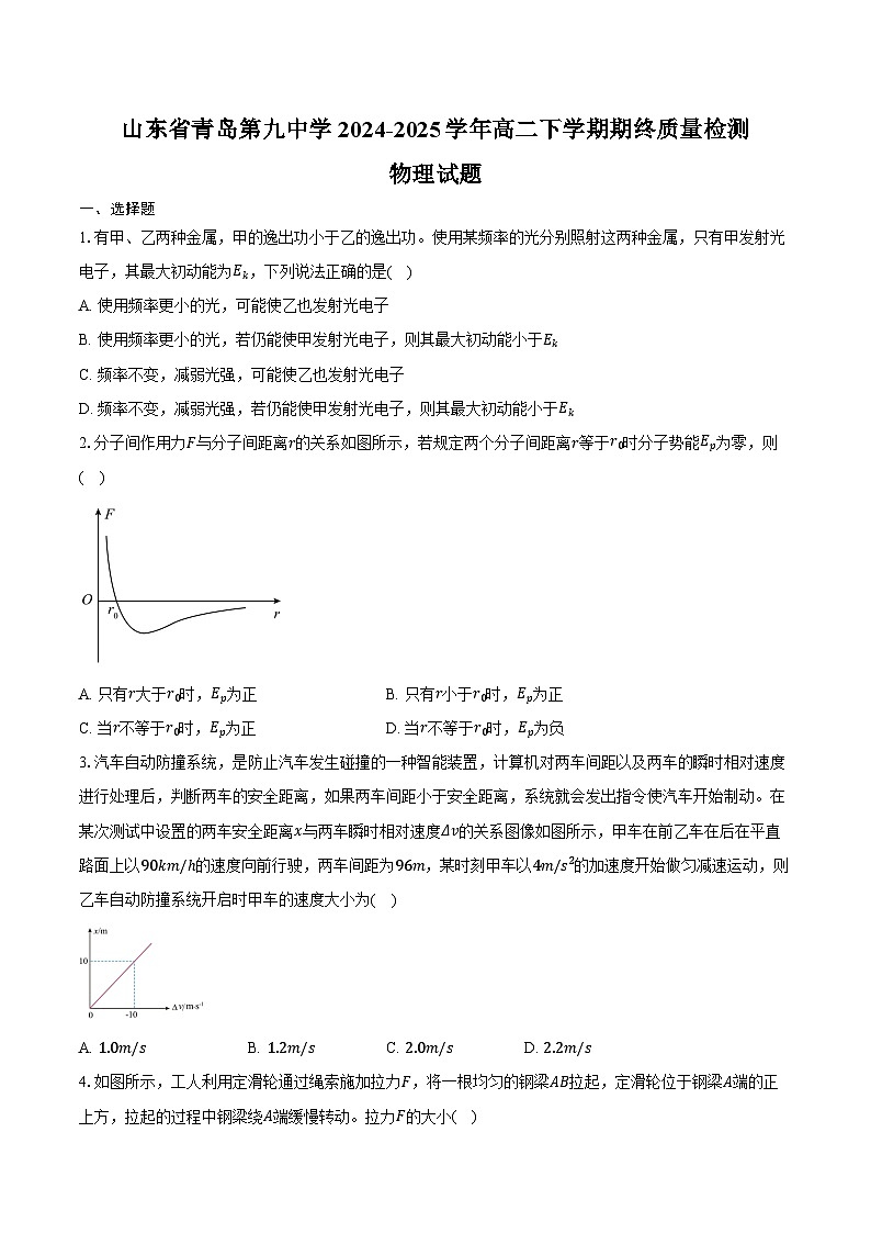 山东省青岛第九中学2024-2025学年高二下学期期终质量检测物理期末试卷（含答案）第1页