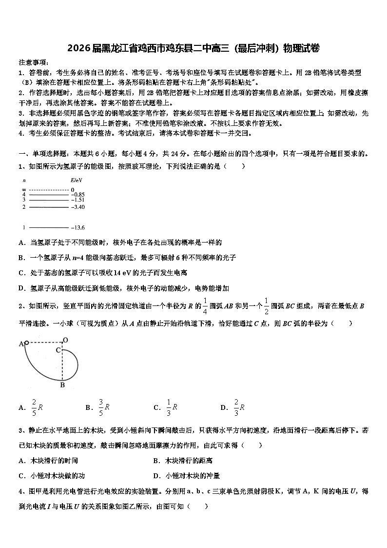 2026届黑龙江省鸡西市鸡东县二中高三（最后冲刺）物理试卷含解析第1页