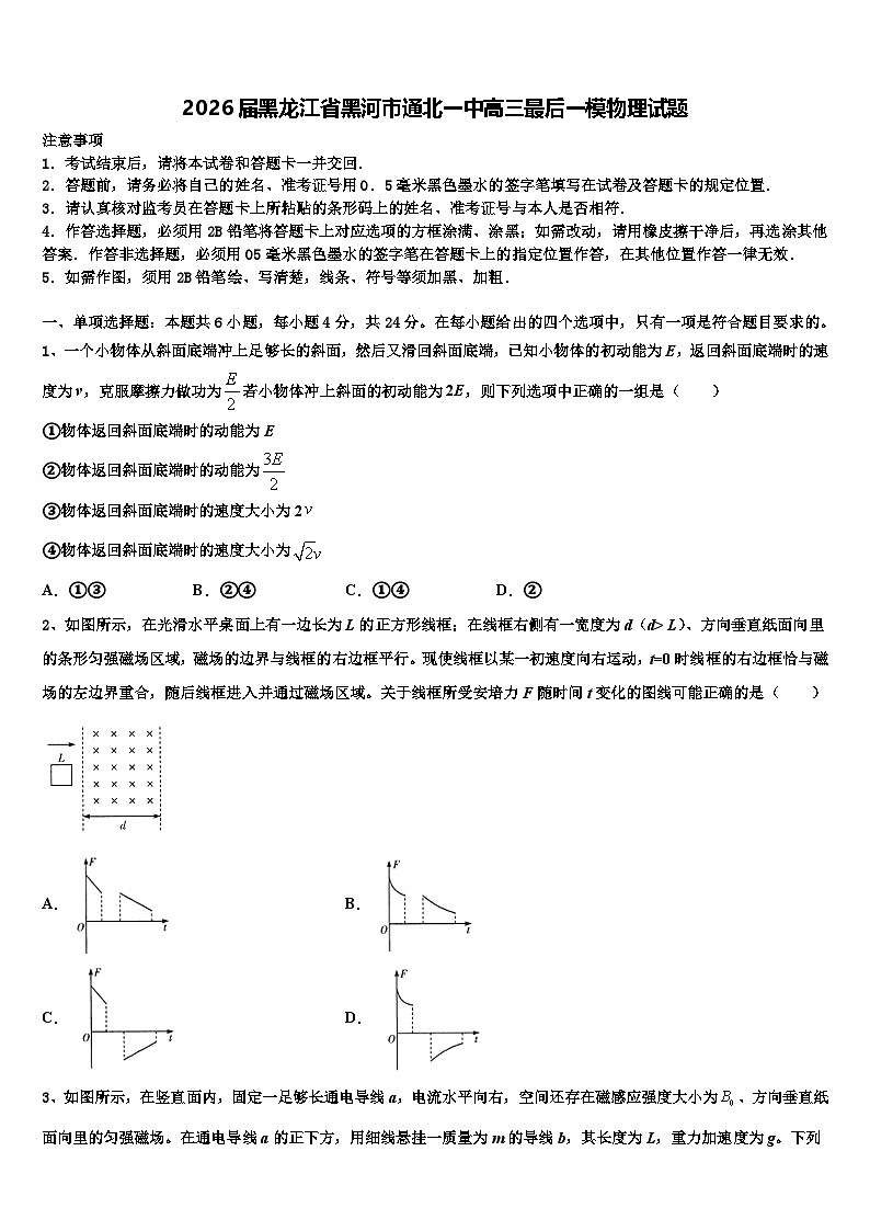 2026届黑龙江省黑河市通北一中高三最后一模物理试题含解析第1页