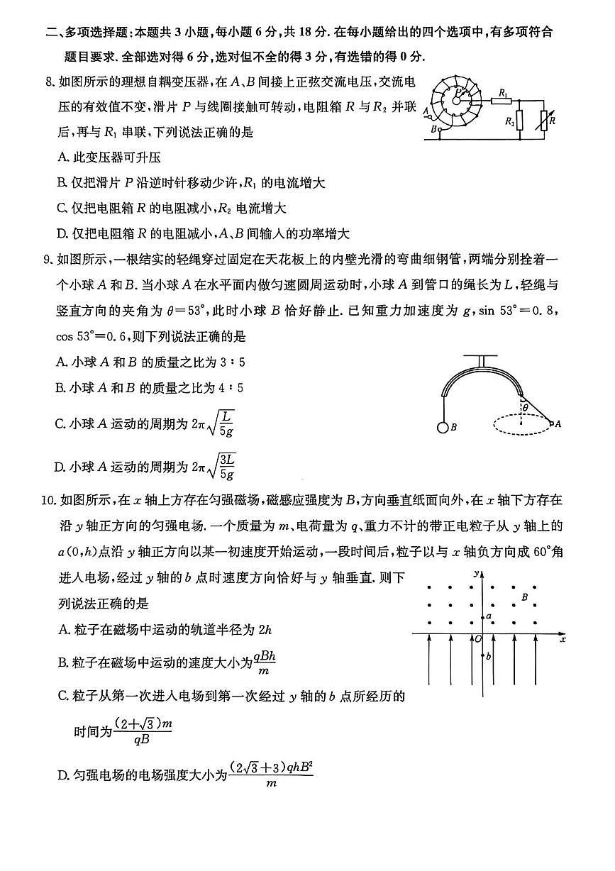 河北省沧州市重点高中2026届高三上学期12月一模考试 物理试卷（PDF图片版）(含答案）第3页