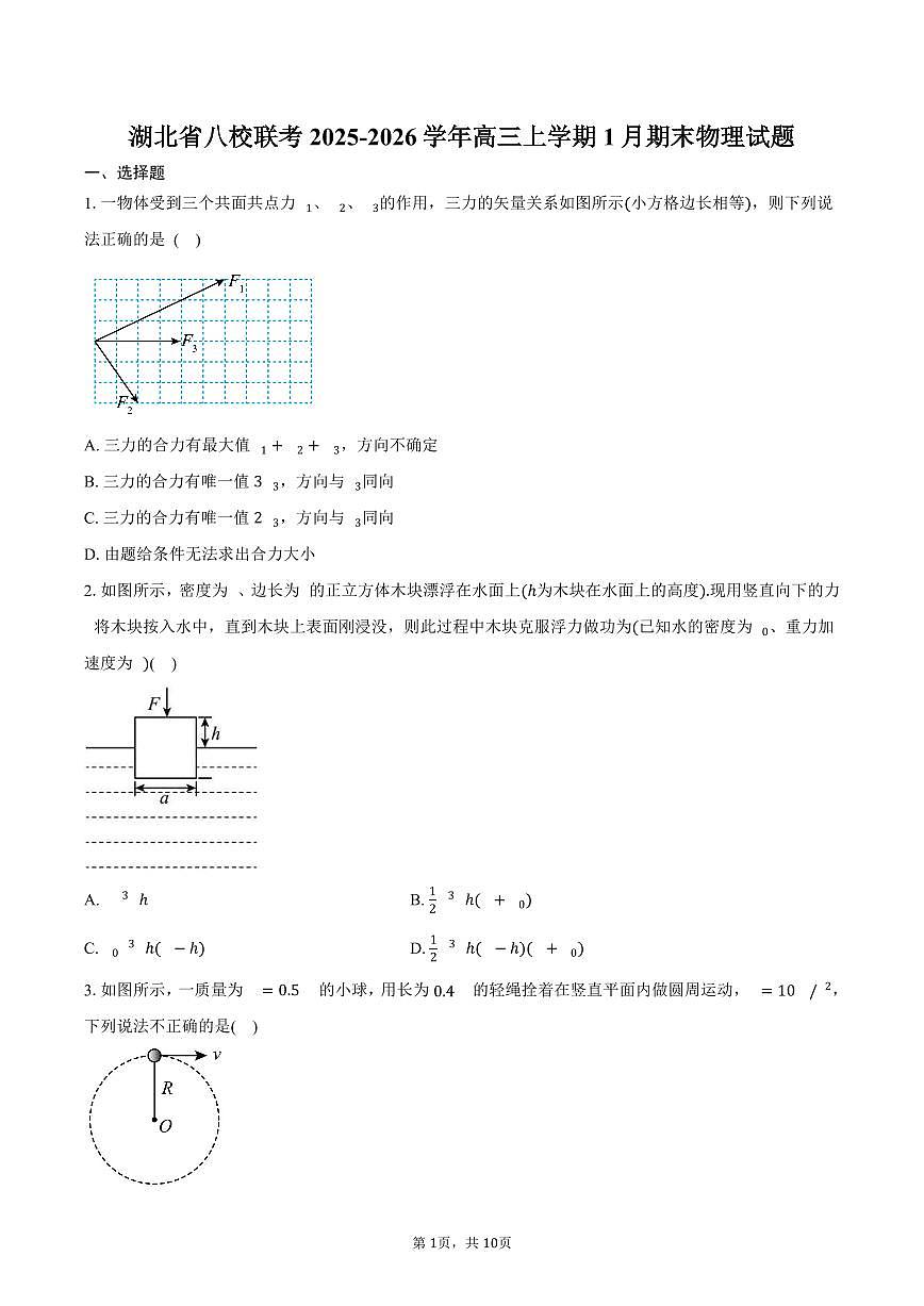 湖北省八校联考2025-2026学年高三上学期1月期末物理试卷（含答案）第1页