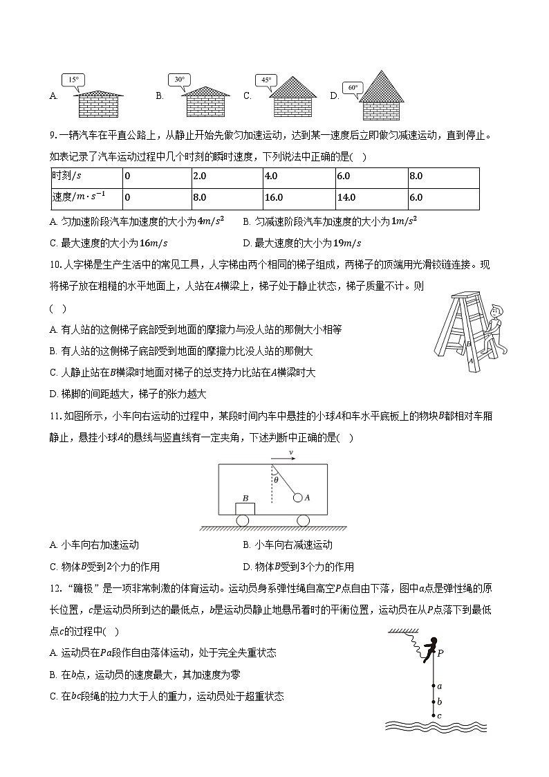 2025-2026学年新疆克拉玛依市独山子二中高一（上）期末物理模拟试卷（四）（含答案）第3页