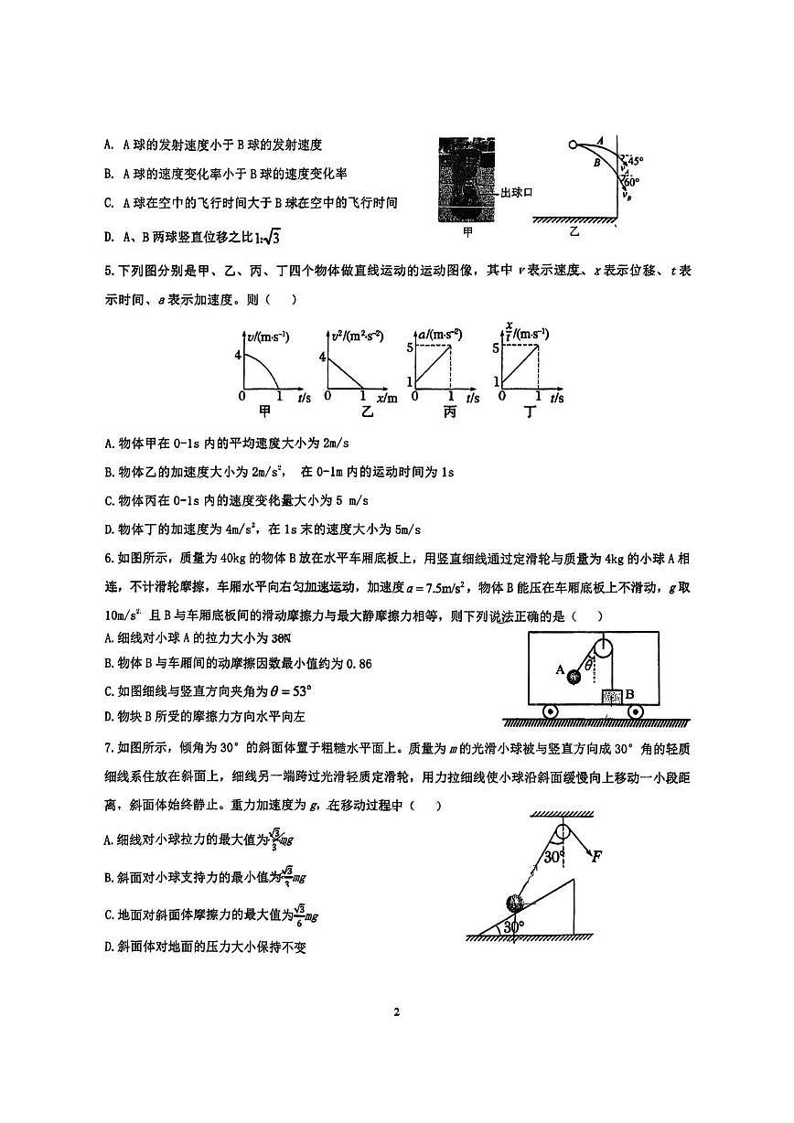 重庆市重庆实验外国语学校2025-2026学年高一上学期1月考试物理试卷第2页