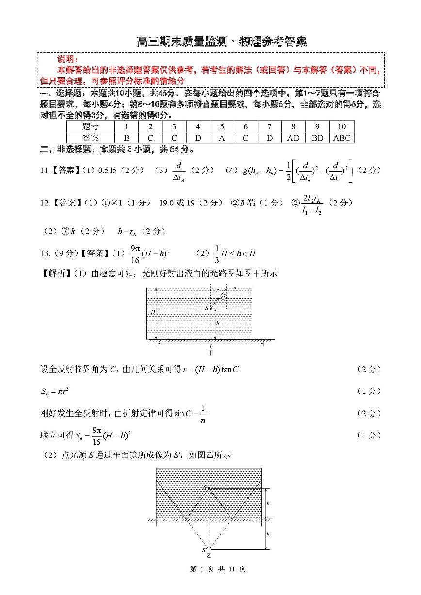 辽宁重点高中协作体2026届高三上学期期末考试物理答案(1)第1页