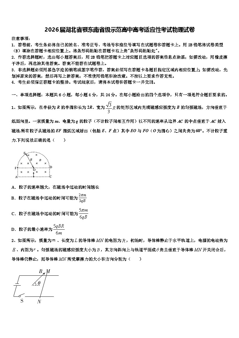 2026届湖北省颚东南省级示范高中高考适应性考试物理试卷含解析第1页