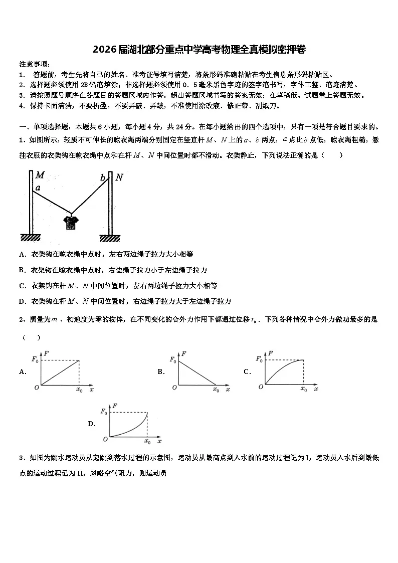 2026届湖北部分重点中学高考物理全真模拟密押卷含解析第1页