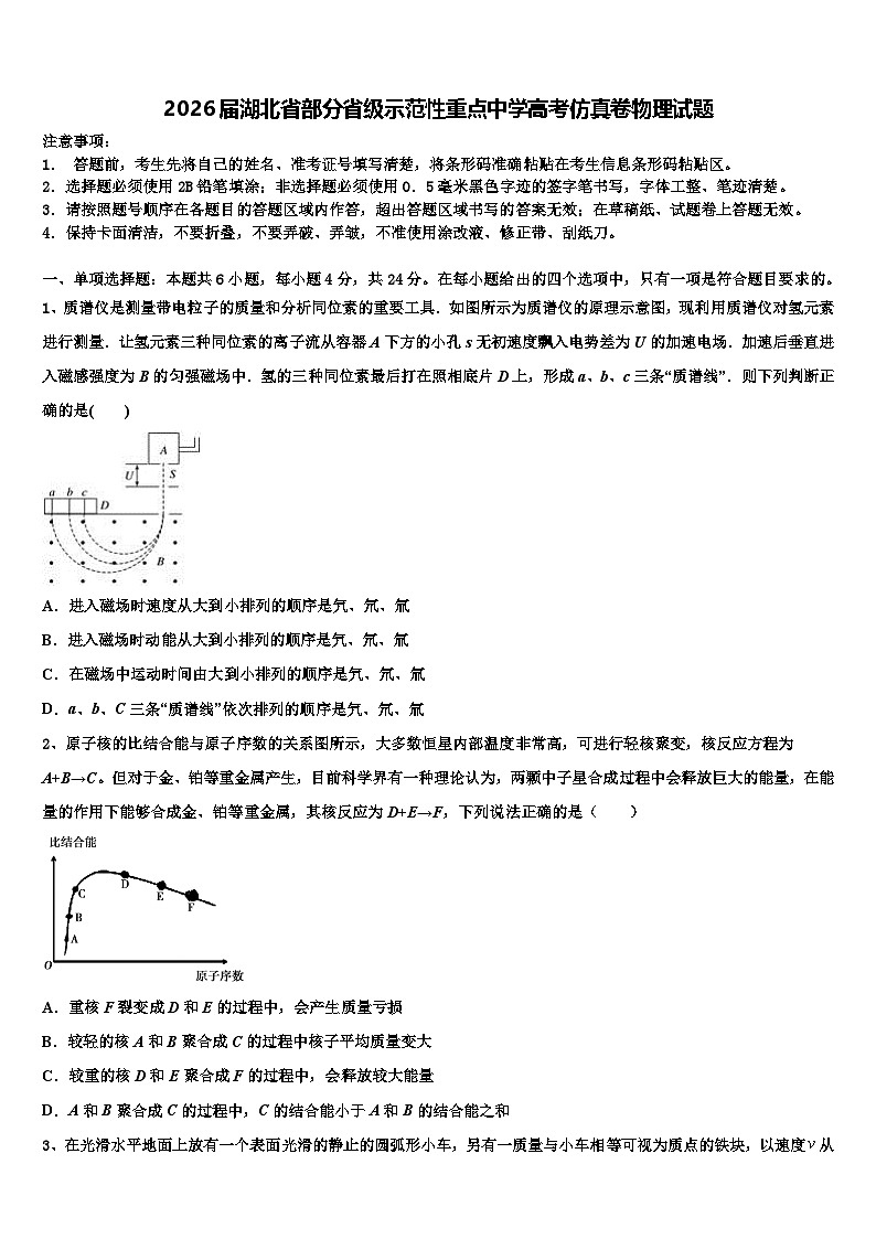 2026届湖北省部分省级示范性重点中学高考仿真卷物理试题含解析第1页