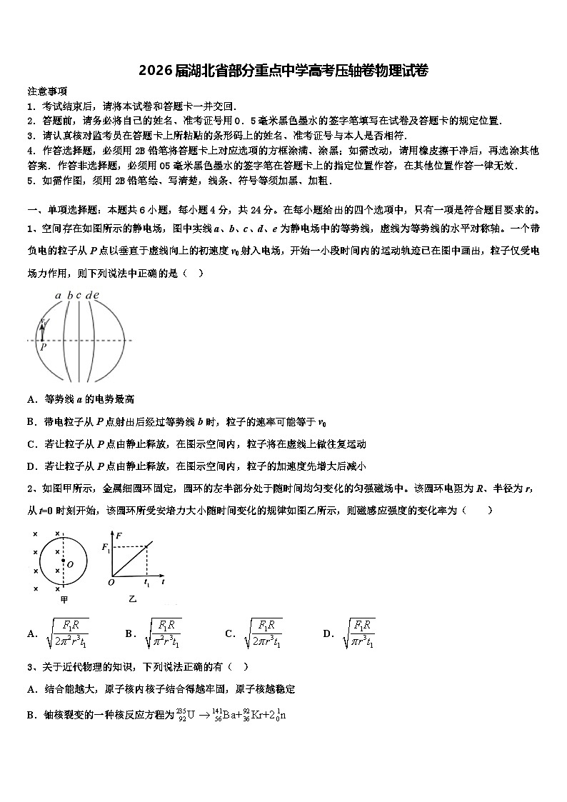 2026届湖北省部分重点中学高考压轴卷物理试卷含解析第1页