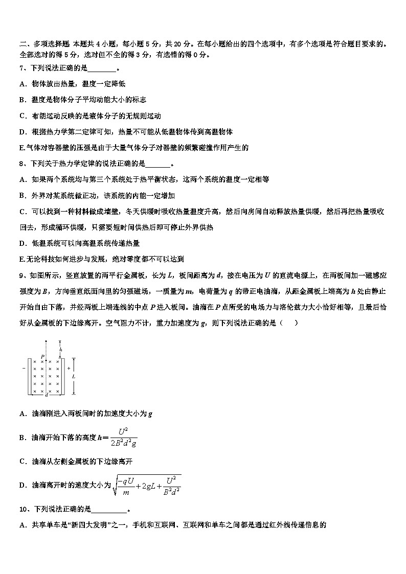 2026届湖北省黄冈、襄阳市高三下学期一模考试物理试题含解析第3页