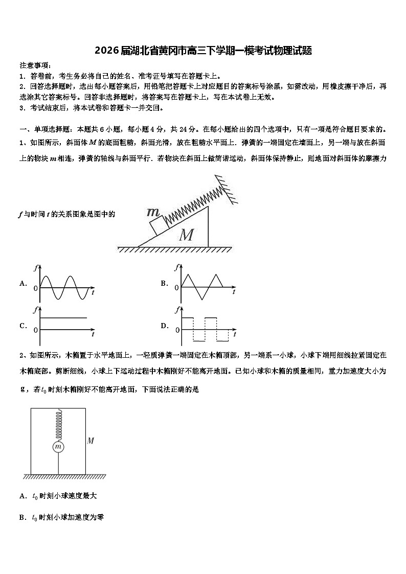 2026届湖北省黄冈市高三下学期一模考试物理试题含解析第1页