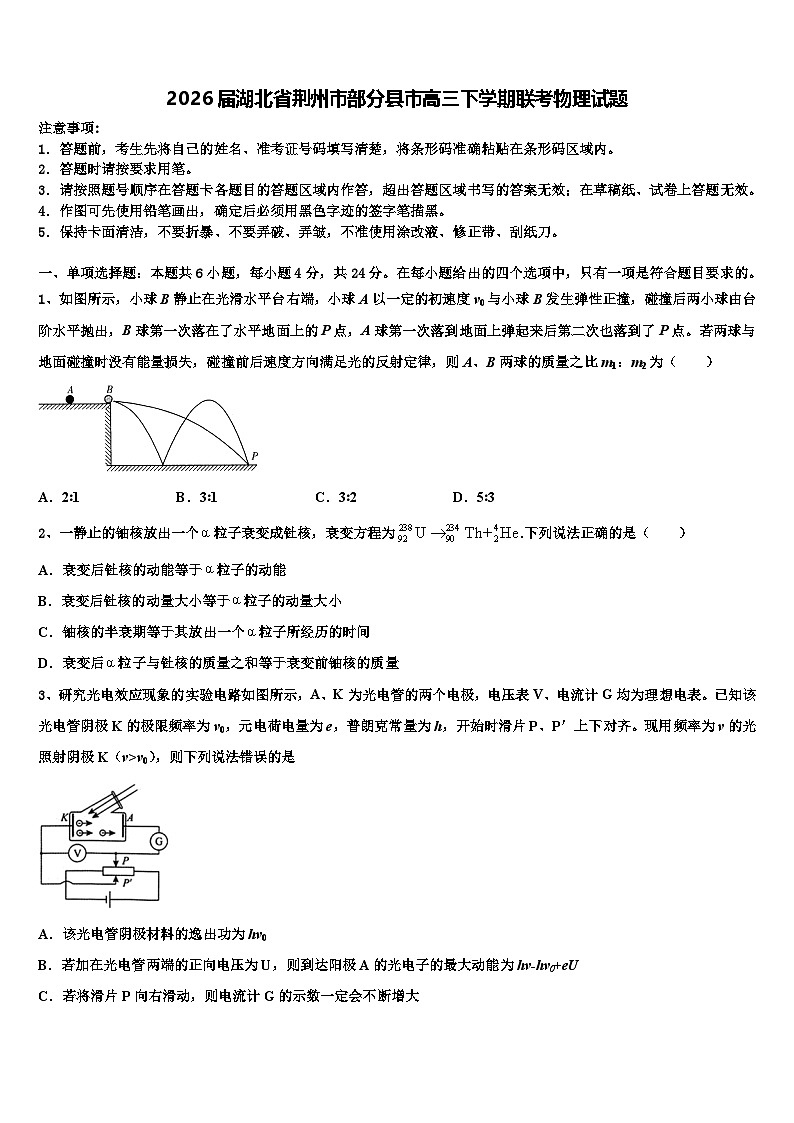 2026届湖北省荆州市部分县市高三下学期联考物理试题含解析第1页