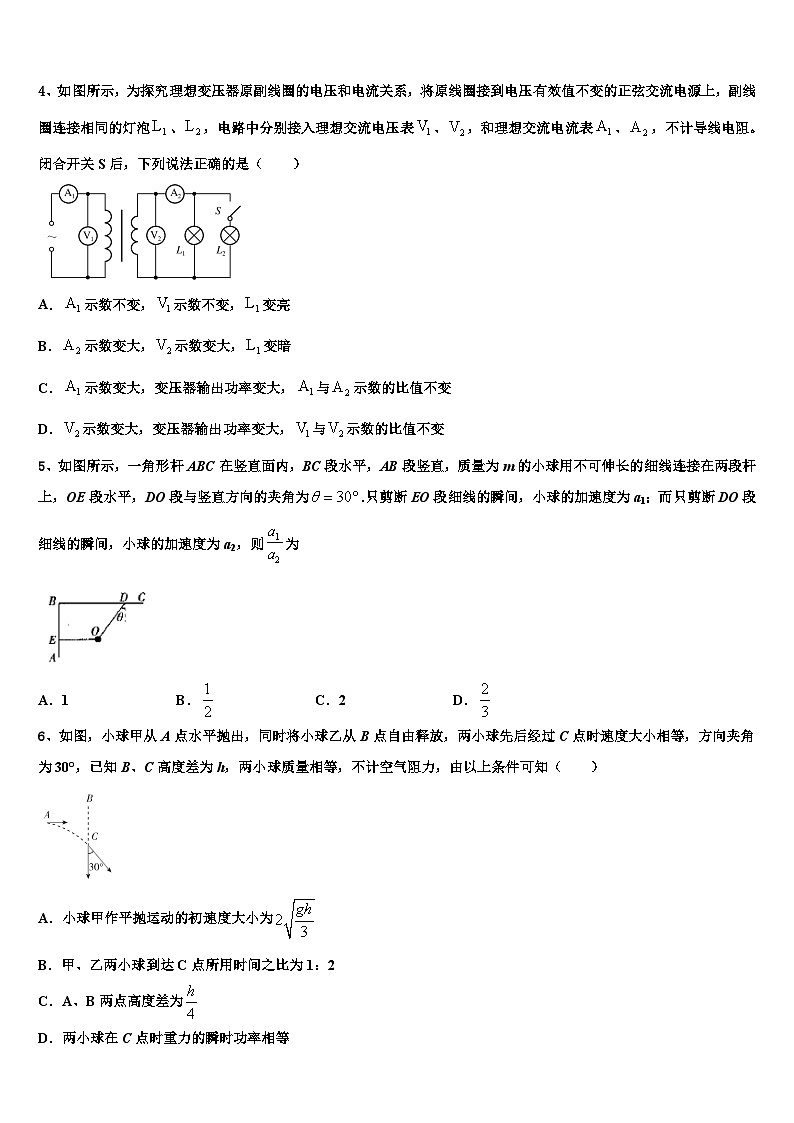2026届湖北省荆州市公安县第三中学高三下学期一模考试物理试题含解析第2页