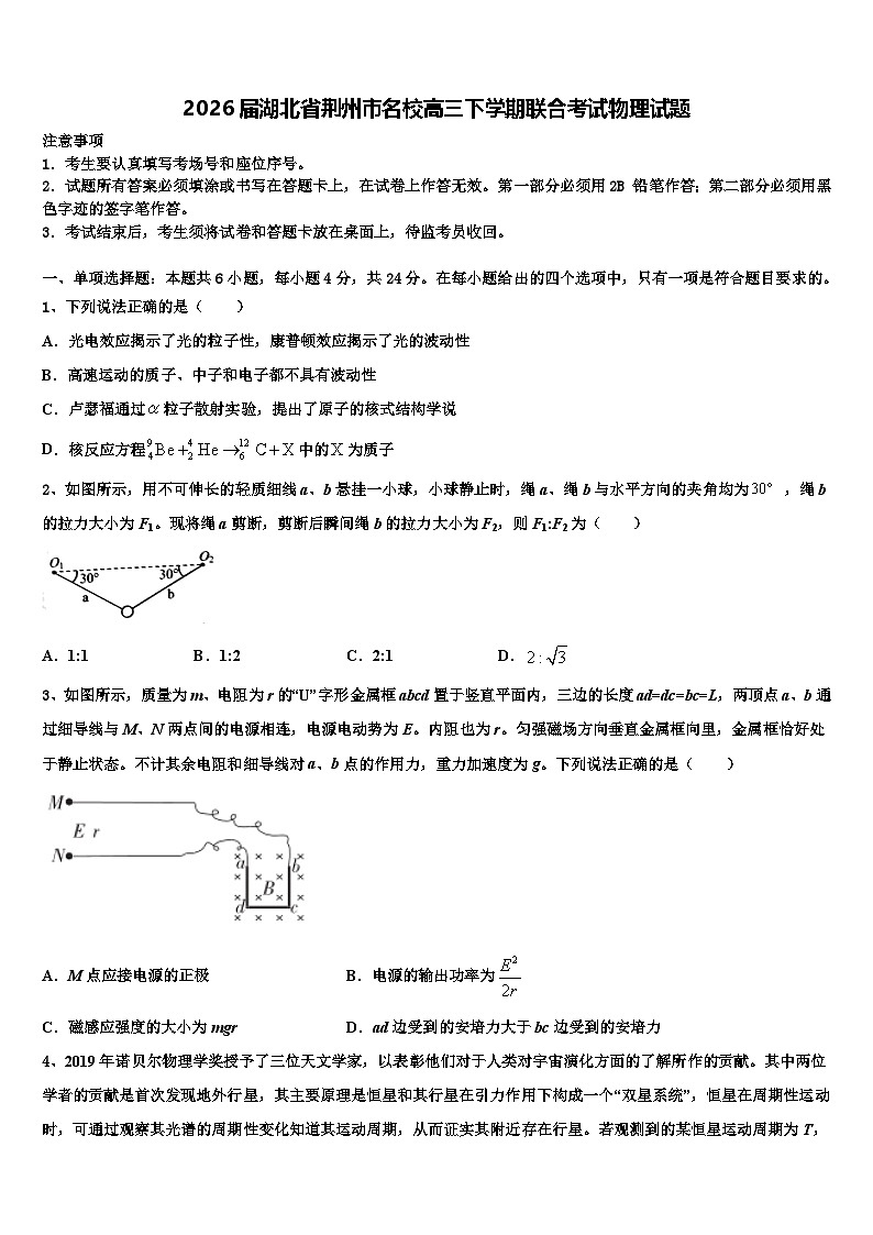 2026届湖北省荆州市名校高三下学期联合考试物理试题含解析第1页