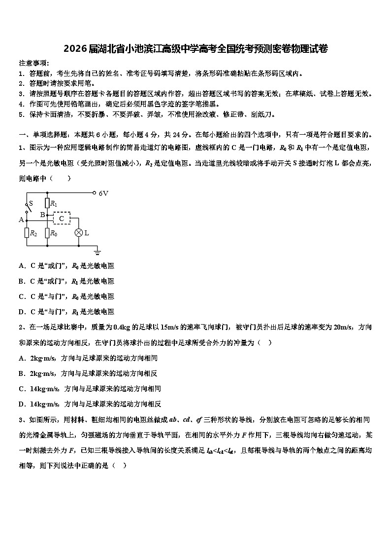 2026届湖北省小池滨江高级中学高考全国统考预测密卷物理试卷含解析第1页