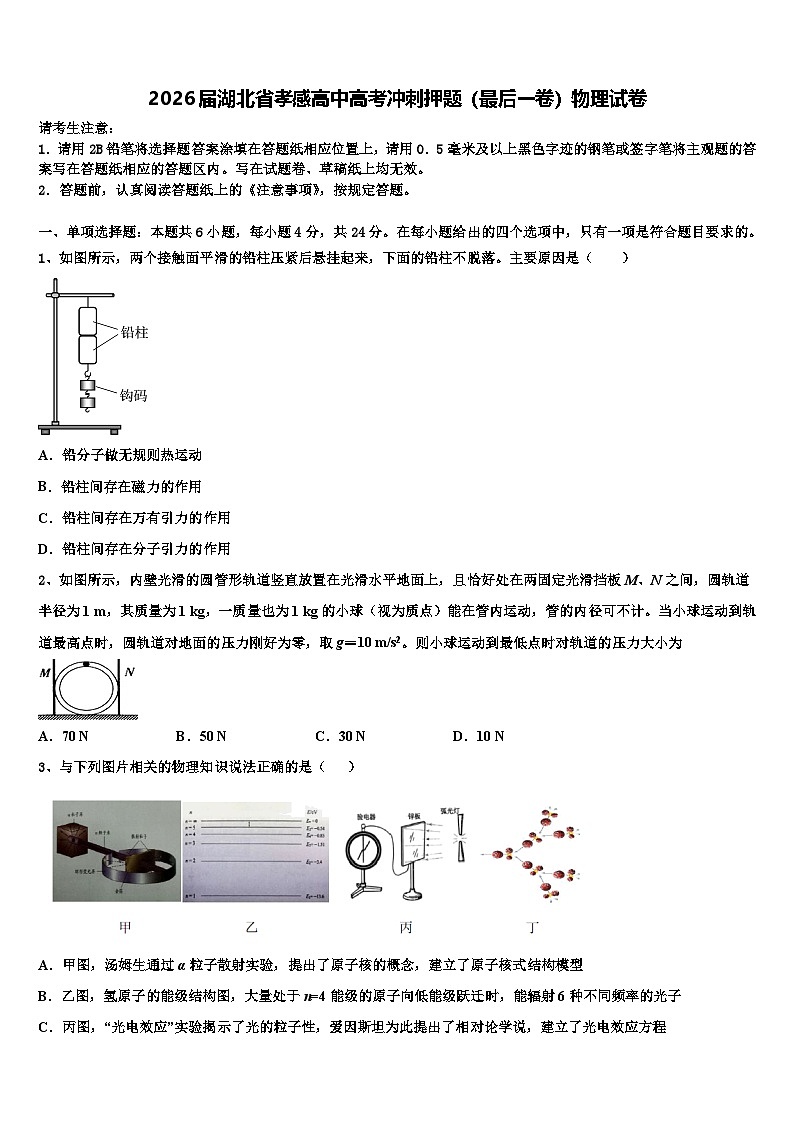 2026届湖北省孝感高中高考冲刺押题（最后一卷）物理试卷含解析第1页