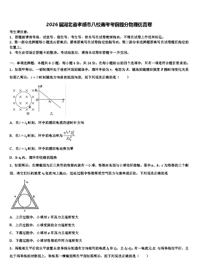 2026届湖北省孝感市八校高考考前提分物理仿真卷含解析第1页