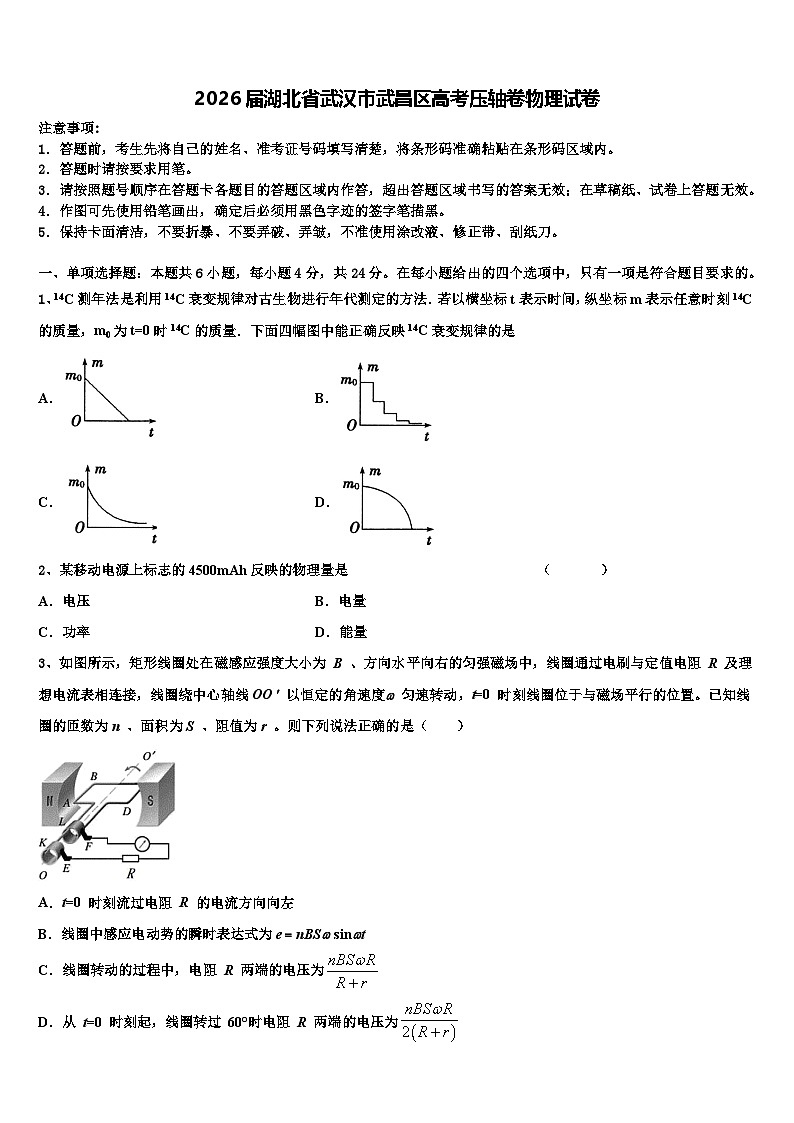 2026届湖北省武汉市武昌区高考压轴卷物理试卷含解析第1页