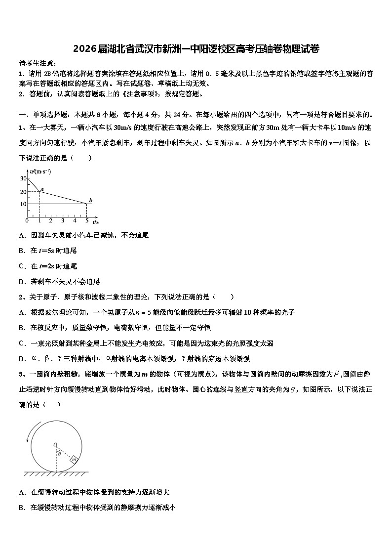 2026届湖北省武汉市新洲一中阳逻校区高考压轴卷物理试卷含解析第1页
