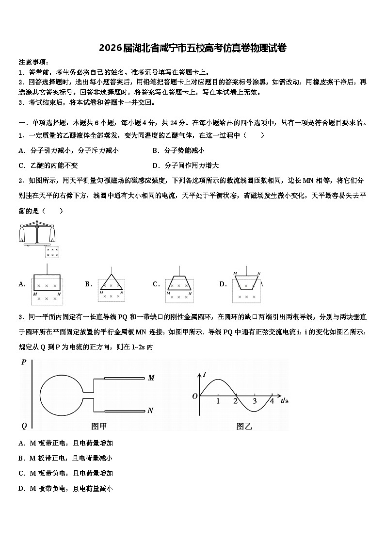 2026届湖北省咸宁市五校高考仿真卷物理试卷含解析第1页